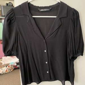 Zara black button down top